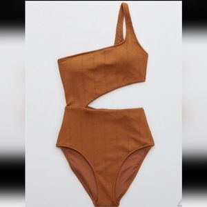 Aerie Crinkle Asymmetrical Cut Out One Piece Swimsuit